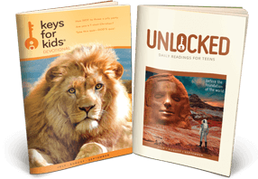 The covers of the Keys for Kids devotional book and Unlocked teen devotional book The covers of the Keys for Kids devotional book and Unlocked teen devotional book
