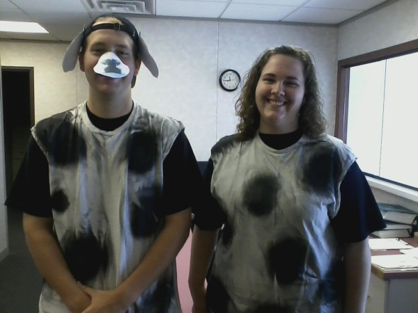 My older sister and I dressed up for Cow Appreciation Day at Chik-Fil-A a few years ago