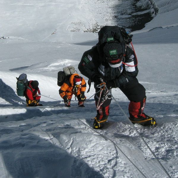 Mountain climbers hiking Mount Everest
