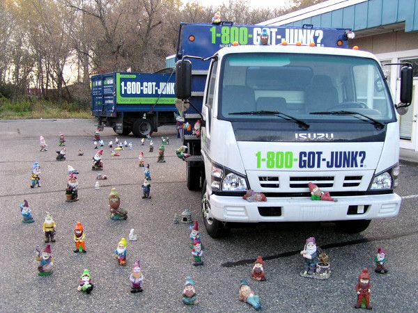 A whole garage worth of garden gnomes are taking over the dump truck!